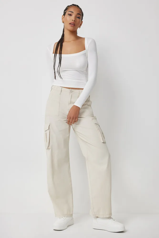 Ardene Canvas Cargo Pants in Beige, Size, 100% Cotton