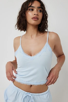 Ardene Super Soft Tank with Lace Detail in Light Blue | Size | Polyester/Spandex | Eco-Conscious