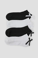 Ardene 4-Pack Demi Crew Socks with Bows in Black | Polyester/Spandex