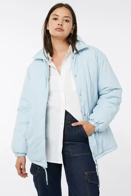Ardene Oversized Nylon Coach Jacket in Blue | Size Large | Polyester/Nylon/Cotton