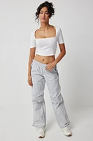 Ardene Regular Rise Parachute Pants in Light Grey | Size | Polyamide