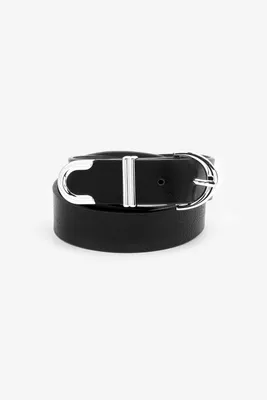 Ardene Silver Buckle Belt in Black | Size Small | Faux Leather