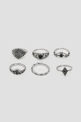 Ardene 6-Pack Western Inspired Rings in Silver | Size Small