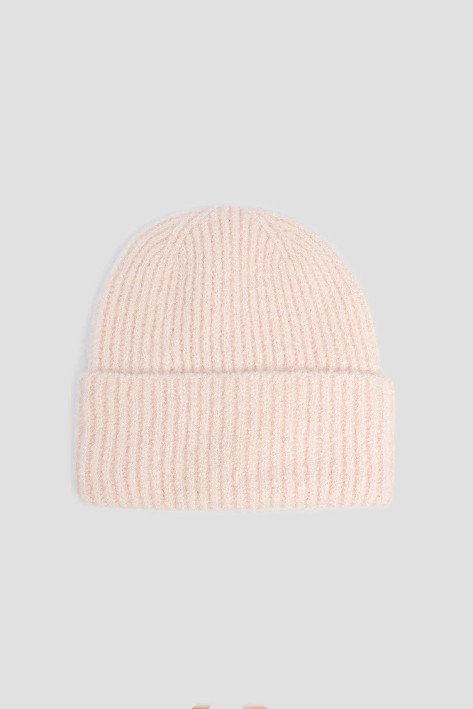 Ardene Wide Cuff Ribbed Beanie in Light Pink | Polyester/Elastane/Polyamide