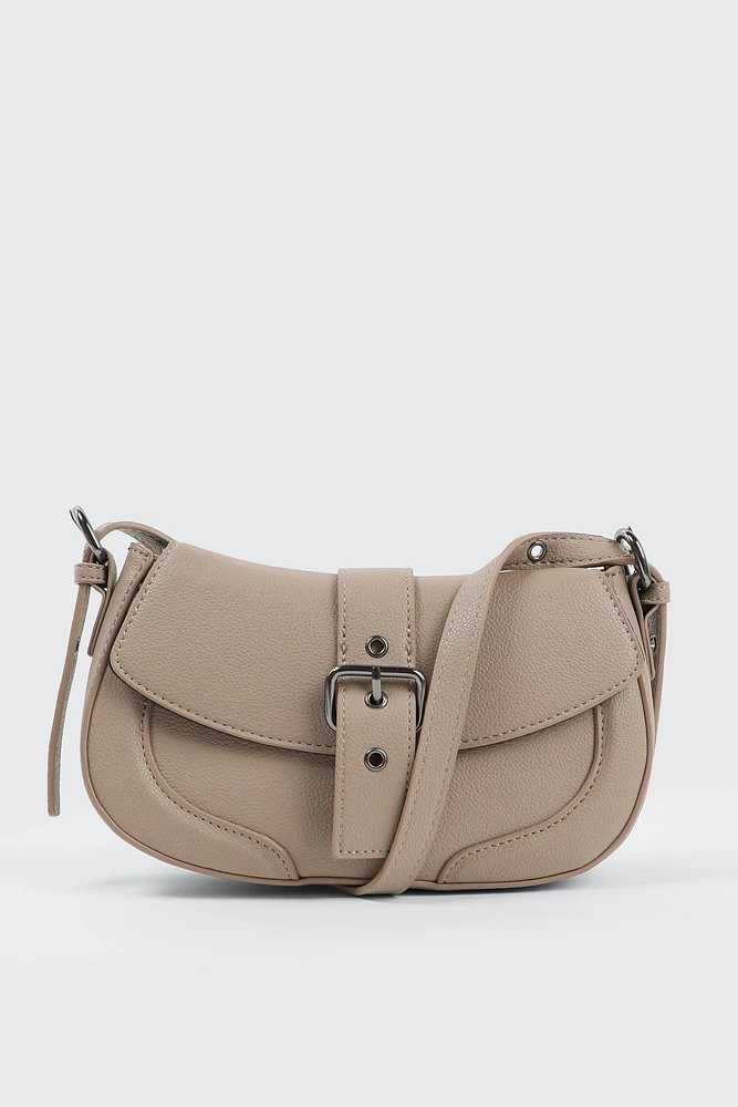 Ardene Faux Leather Crossbody Bag with Buckle in Beige | 100% Recycled Polyester/Faux Leather | Eco-Conscious
