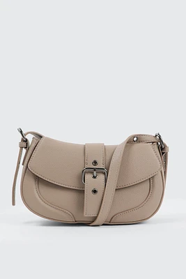 Ardene Faux Leather Crossbody Bag with Buckle in Beige | 100% Recycled Polyester/Faux Leather | Eco-Conscious