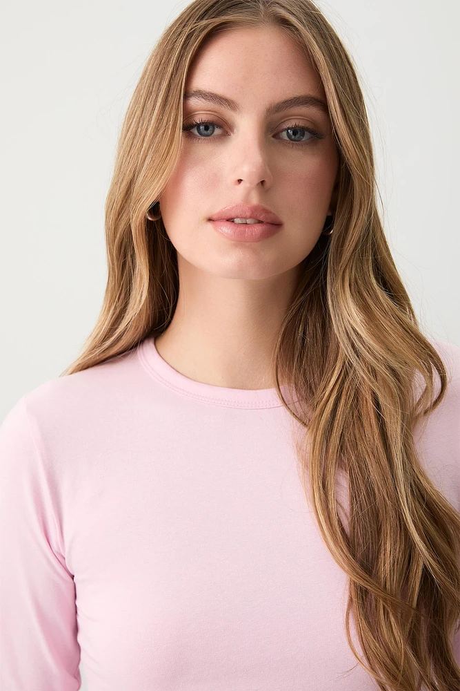 Ardene Basic Short Long Sleeve T-Shirt in Light Pink | Size | Cotton/Elastane/Viscose | Eco-Conscious