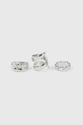 Ardene 3-Pack Twist & Heart Rings in Silver | Size