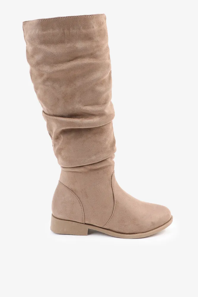 Ardene Ruched Faux Suede Tall Boots in Beige | Size