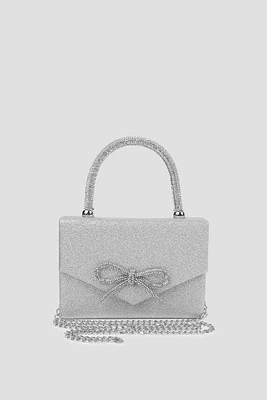 Ardene Evening Bag With Crystal Bow Detail in Silver