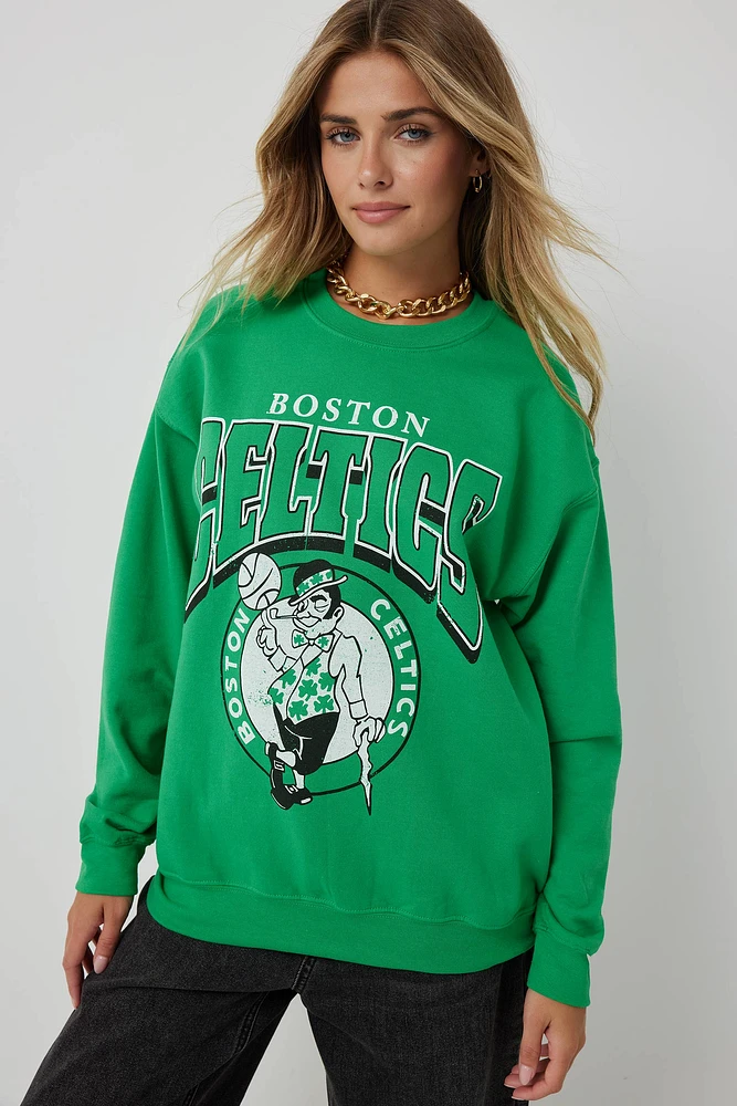 Ardene Celtics Sweatshirt in Green | Size | Polyester/Cotton | Fleece-Lined