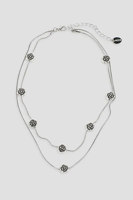 Ardene Two-Row Rosebud Necklace in Silver