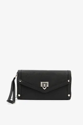 Ardene Faux Leather Flap Wallet in Black | Faux Leather/Polyester