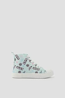 Ardene Kids Printed High Top Sneakers in Light Blue | Size