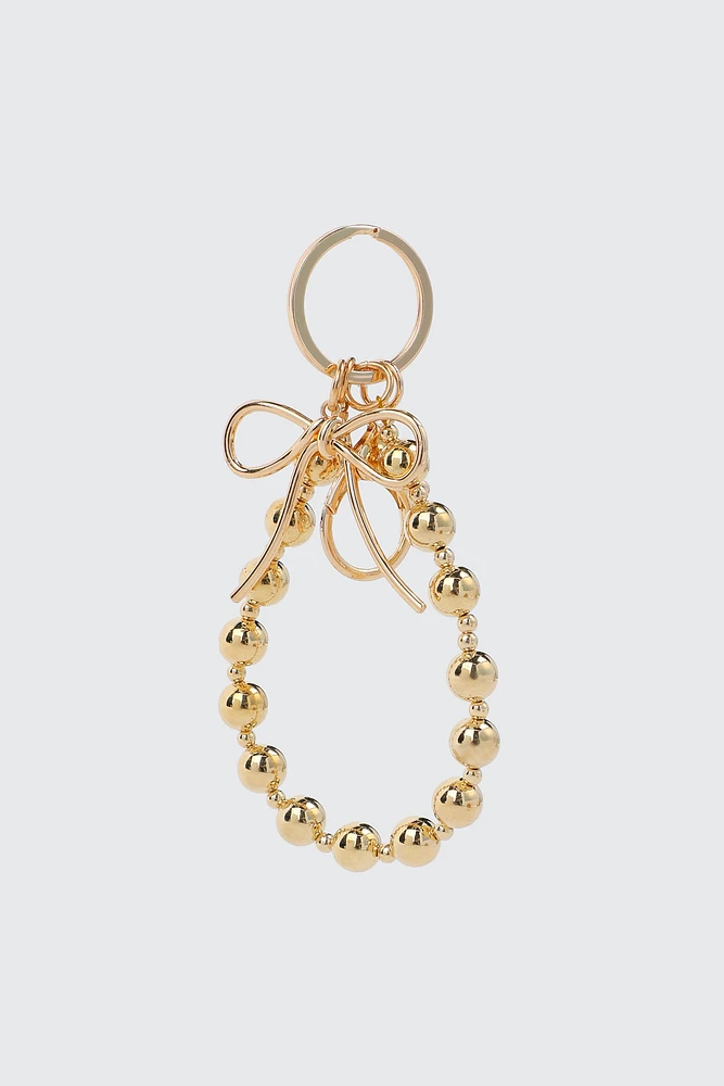 Ardene Keychain with Metal Beaded Strap in Gold