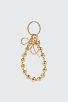 Ardene Keychain with Metal Beaded Strap in Gold