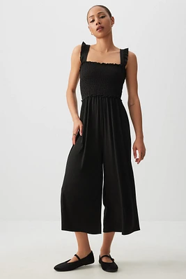 Ardene Ruffle Strap 7/8 Jumpsuit in Black | Size | Polyester/Elastane