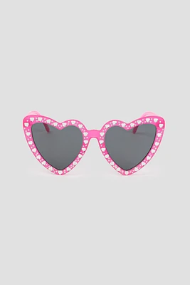 Ardene Embellished Heart Shaped Sunglasses in Pink