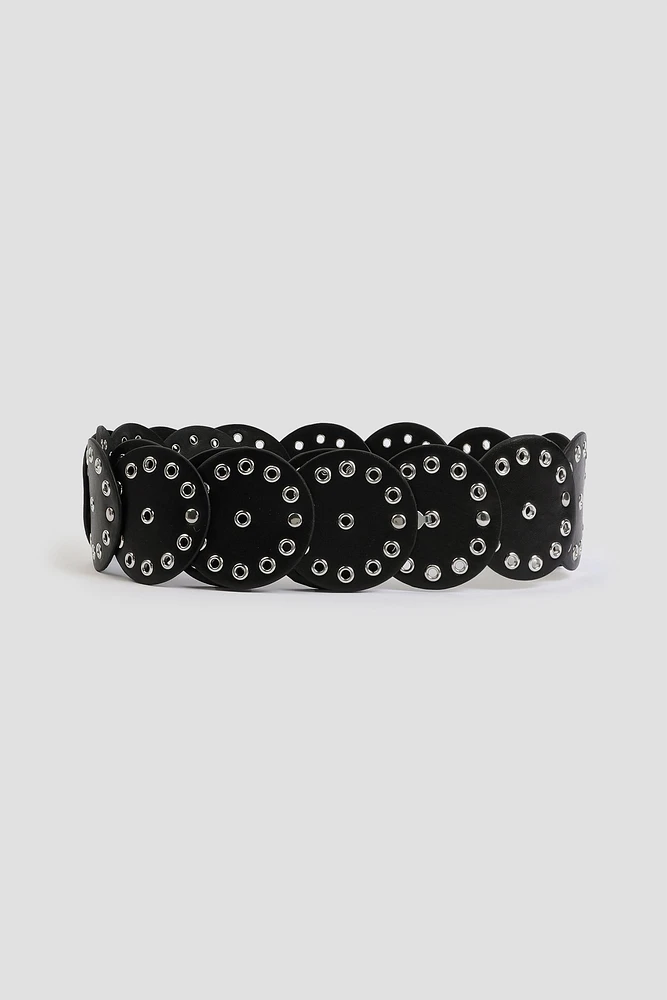 Ardene Grommet Disc Belt in Black | Faux Leather