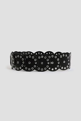 Ardene Grommet Disc Belt in Black | Faux Leather