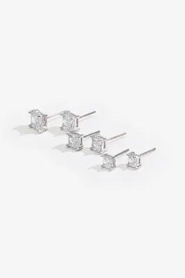 Ardene Square Cubic Zirconia Stud Earrings in Silver | Stainless Steel