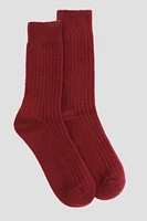 Ardene Chunky Rib Boot Sock in Burgundy | Polyester/Spandex