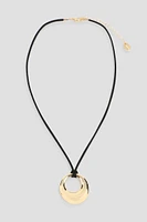 Ardene Faux Suede Cord Necklace with Round Pendant in Gold