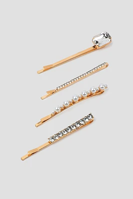 Ardene 4-Pack Embellished Hair Clips in Gold