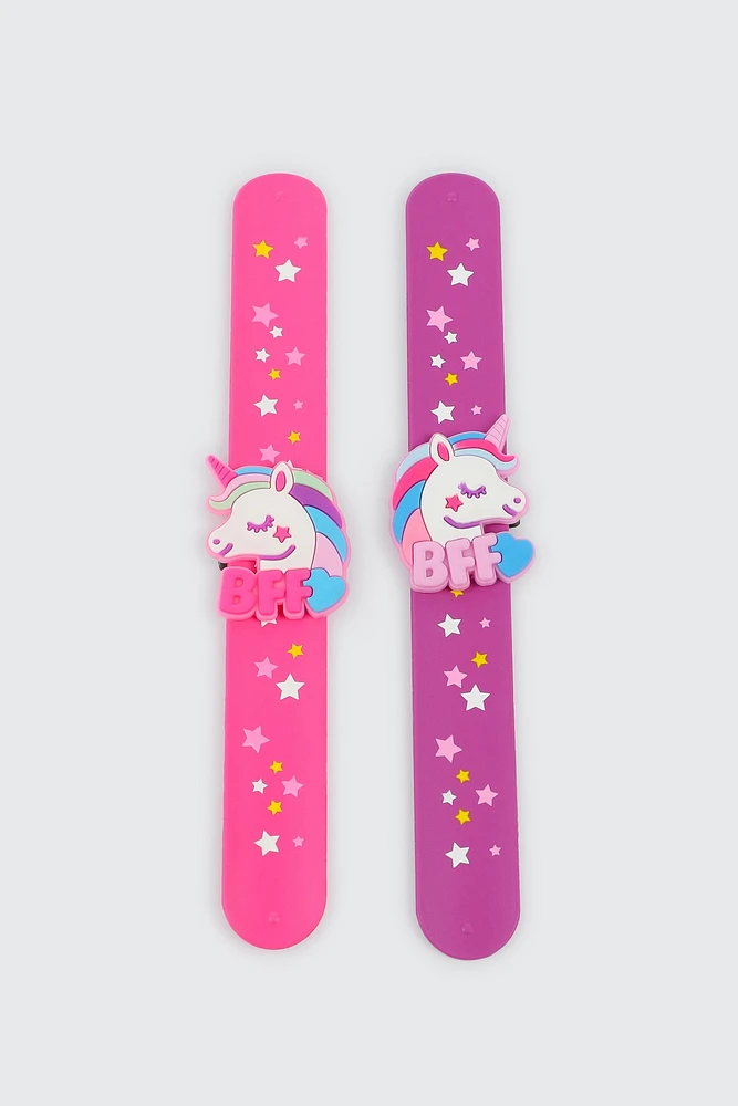 Ardene Kids 2-Pack BFF Unicron Slap On Bracelets in Pink