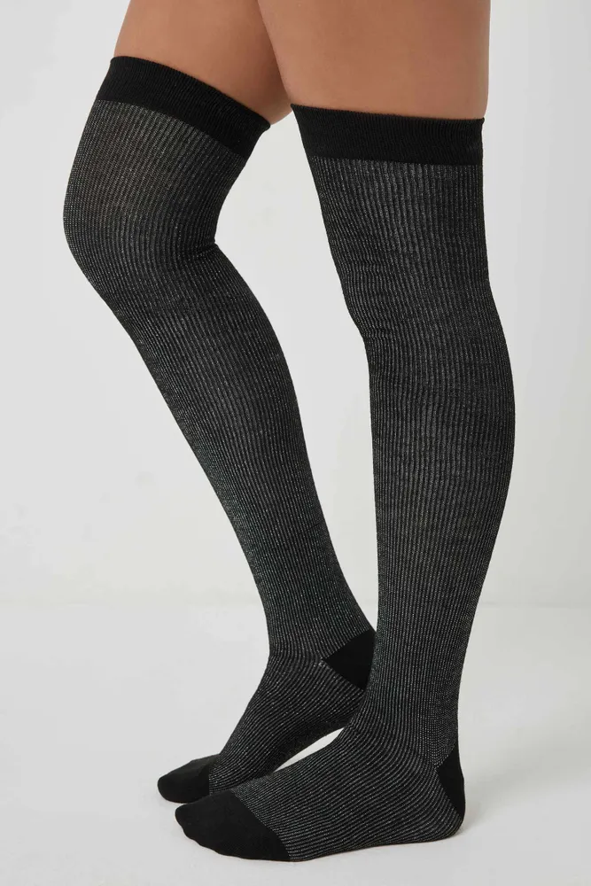 Ardene Shiny Over-the-Knee Socks in Black | Polyester/Spandex