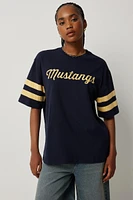 Ardene Mustangs Oversized T-Shirt in Dark Blue | Size | 100% Cotton