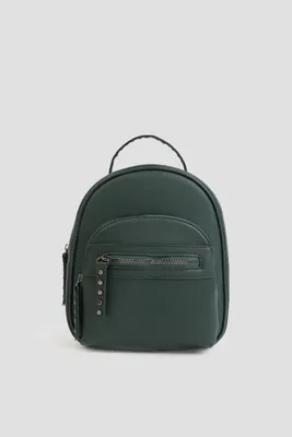 Ardene Backpack with Front Pocket in Dark Green | Faux Leather/Polyester