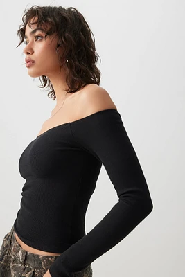 Ardene Crop Off Shoulder Long Sleeve Top in | Size | Cotton/Elastane