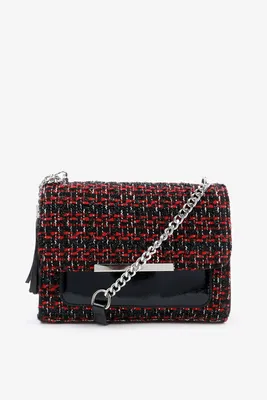Ardene Half Chain Strap Crossbody Bag in Red | Faux Leather/Polyester