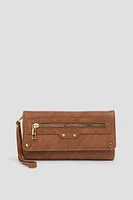 Ardene Wallet with Zipper Accent in Cognac | Faux Leather/Polyester