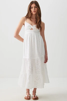 Ardene Tiered Eyelet Maxi Dress in White | Size | 100% Cotton