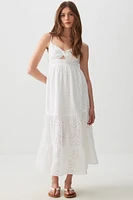 Ardene Tiered Eyelet Maxi Dress in White | Size | 100% Cotton