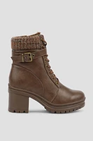 Ardene Warm Boots with Knit Collar in Brown | Size | Faux Leather/Faux Suede | Eco-Conscious | Microfiber