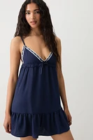 Ardene Tiered Babydoll Mini Dress in Dark Blue | Size | Polyester