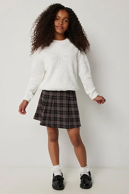 Ardene Kids Plaid Flare Mini Skirt in Black | Size | Polyester/Spandex/Viscose