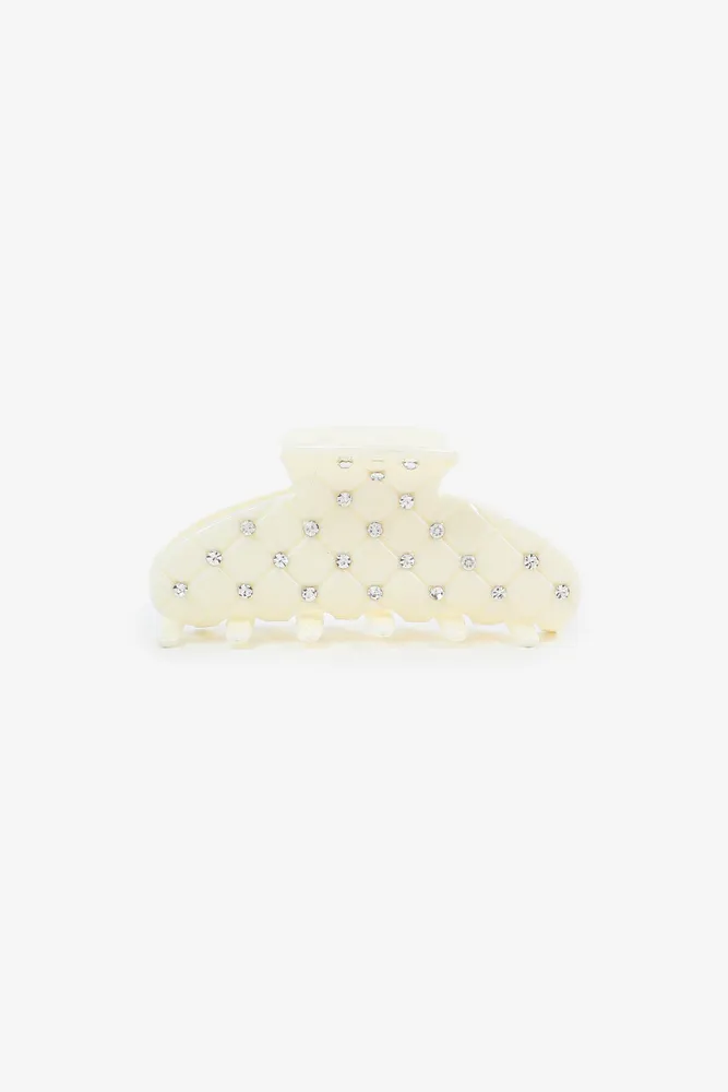 Ardene Quilted Rhinestone Hair Claw in White