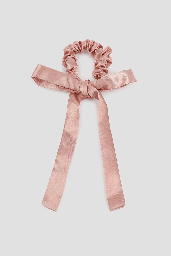 Ardene Satin Bow Scrunchie in Light Pink