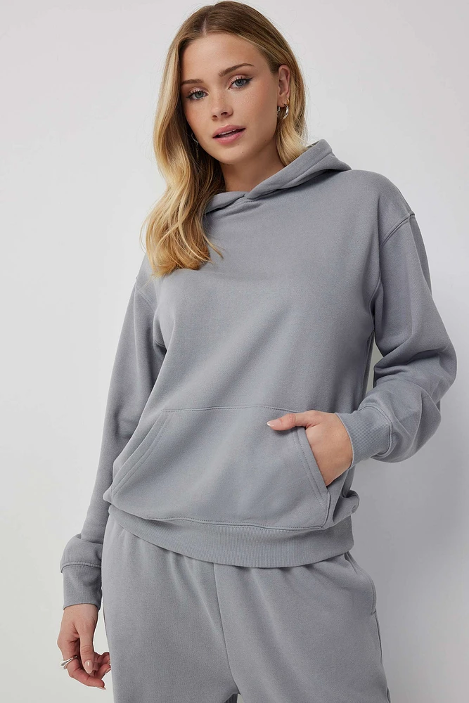 Ardene Solid Hoodie in Grey | Size | Polyester/Cotton | Fleece-Lined | Eco-Conscious