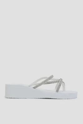 Ardene Embellished Multi Strap Wedge Flip-Flops Sandals in | Size