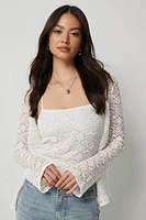 Ardene Crop Lace Tank in White | Size | Polyester/Cotton/Elastane