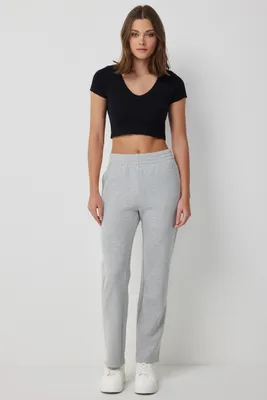 Ardene Straight Leg Sweatpants in Light Grey | Size | Polyester/Cotton | Fleece-Lined