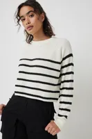 Ardene Striped Raglan Sweater in White | Size | Cotton