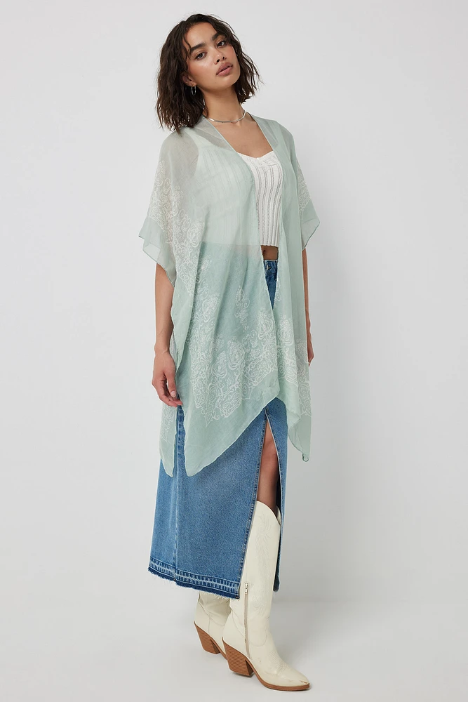 Ardene Paisley Kimono in Light Green