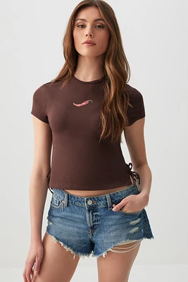 Ardene Side Bow Crop T-Shirt in | Size | Spandex/Cotton