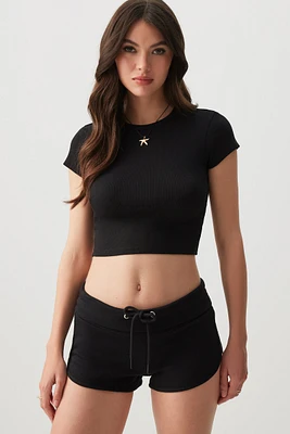Ardene Basic Ultra Crop Crew Neck T-Shirt in | Size | Cotton/Elastane | Eco-Conscious